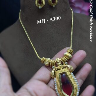 GOLD FINISH RED ENAMEL LAKSHMI DESIGN NECKLACE